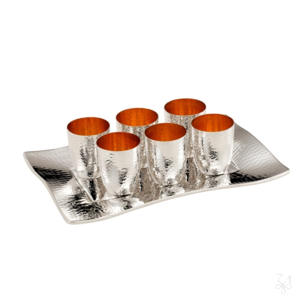 Liquor 8 Cups Set with Tray - Mod. Hoene Hammered "Beat-Cut" 4