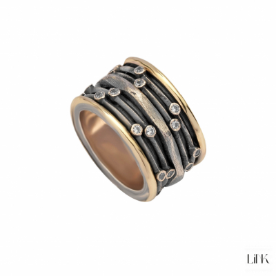 ANILLO PLATA 925/ORO9K- 28 CIRCONITAS - 1.4CM - CINDERELA 1