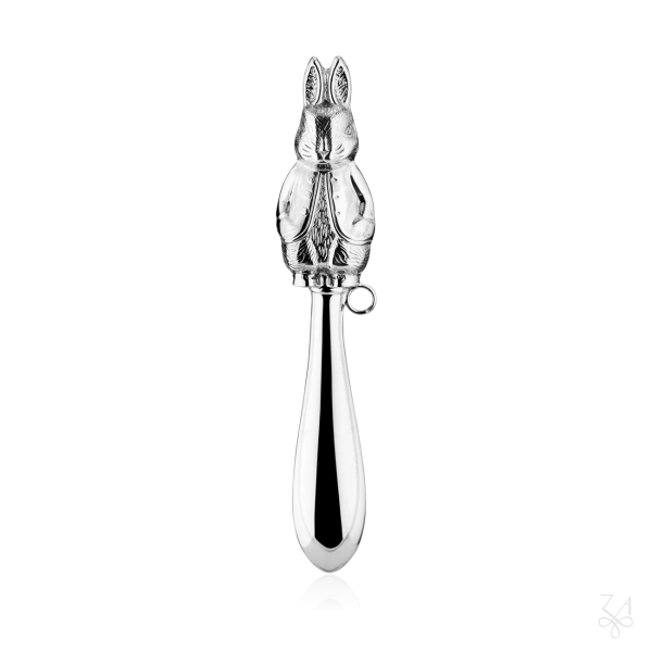 STERLING SILVER BUNNY TEETHER RATTLE WITH HANDLE 2