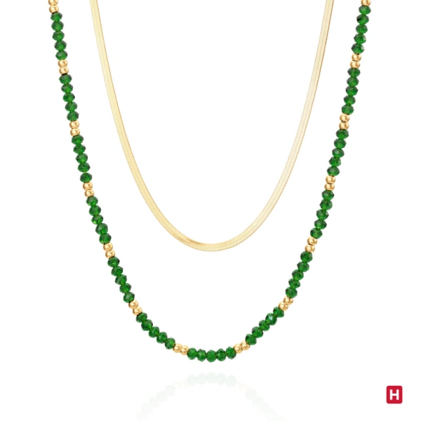 Necklace Hassu Double Golden - Green 4
