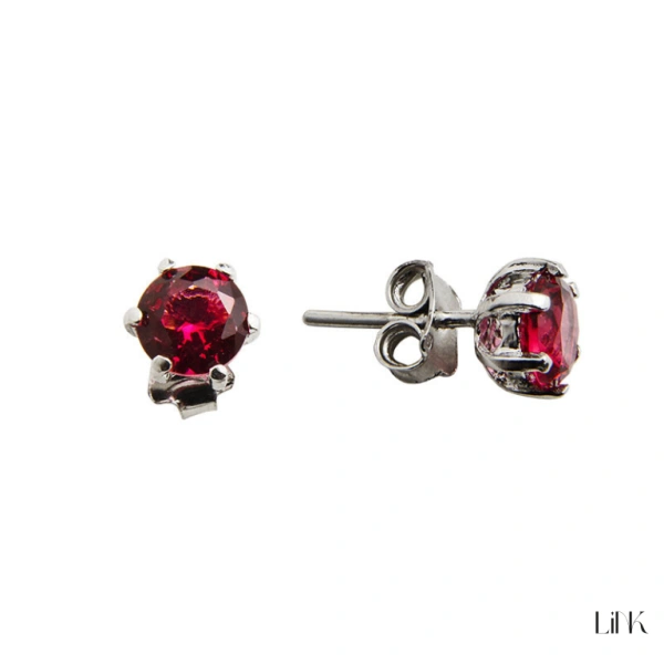 PENDIENTES EN PLATA PIEDRA REDONDA ROJA 1