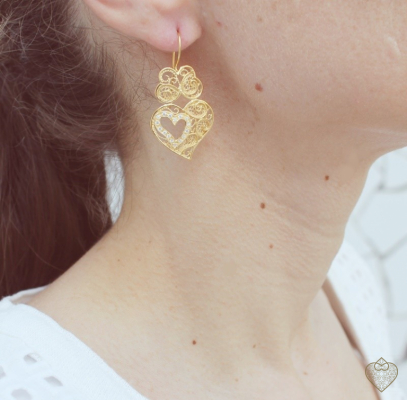 PENDIENTES CORAZON PLATA DORADA 3CM - FILIGRANA 2