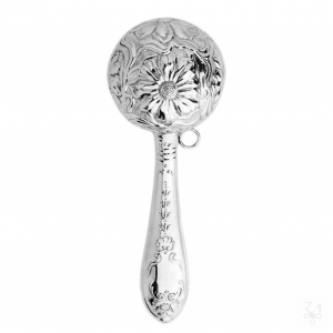 SONAJERO EN PLATA CON MANGO- BOLA CON FLORES 1