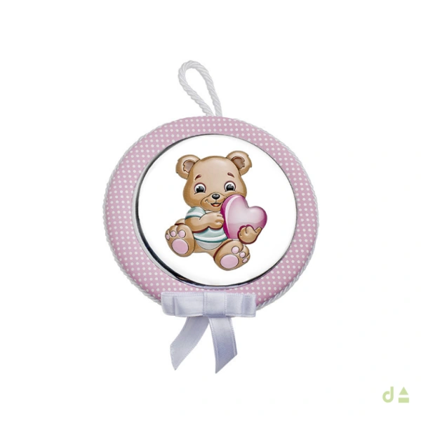 MEDALLA DE CUNA MUSICAL-OSO+CORAZÓN ROSA 1