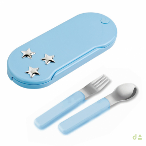 CONJUNTO INFANTIL TENEDOR Y CUCHARA CELESTE - ESTRELLAS 1