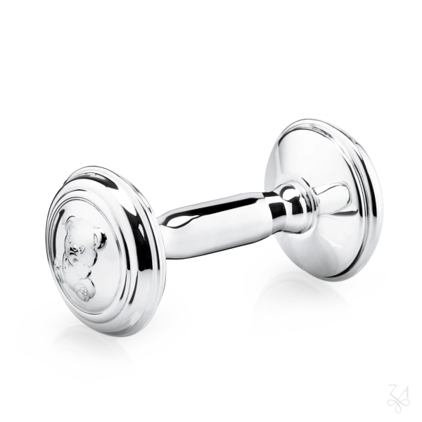 STERLING SILVER BABY RATTLE - DUMBBELL BEAR 1