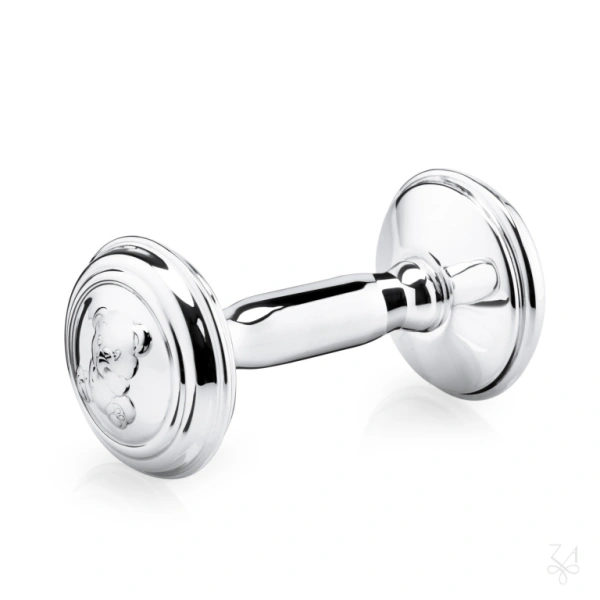 STERLING SILVER BABY RATTLE - DUMBBELL BEAR 2