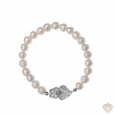 PULSERA PERLAS CON CORAZON FILIGRANA EN PLATA 5CM 1