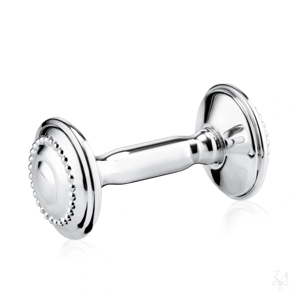 STERLING SILVER BABY RATTLE - DUMBBELL PEARL 2
