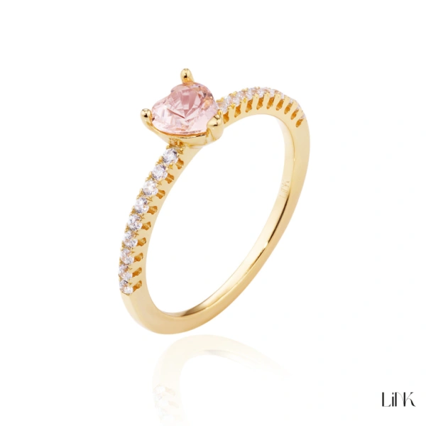 ANILLO COMPROMISO LINK CORAZÓN CIRCONIA ROSA 1