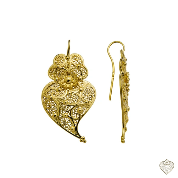 PENDIENTES CORAZON  PLATA DORADA FILIGRANA H- 5CM 1