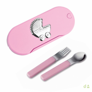 CONJUNTO TENEDOR Y CUCCHARA ROSA-MOD. COCHE 1