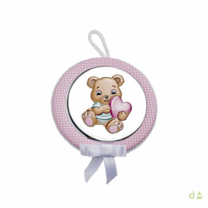 MEDALLA DE CUNA MUSICAL-OSO+CORAZÓN ROSA 1