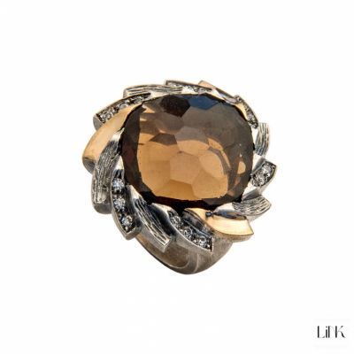 ANILLO PLATA DE LEY 925, CON PIEDRAS Y ORO 9KL 1