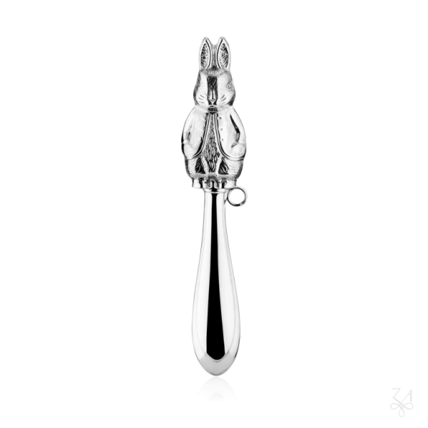 STERLING SILVER BUNNY TEETHER RATTLE WITH HANDLE 1