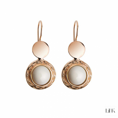 PENDIENTES EN PLATA DORADA  ROSA CON PIEDRA BLANCA 1