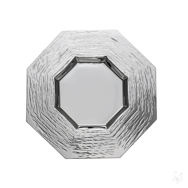 Kiddush Plate Octagonal w/ Hammered Border - D.-14.5cm 3