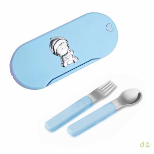 CONJUNTO TENEDOR Y CUCCHARA CELESTE -MOD. BEBE 1