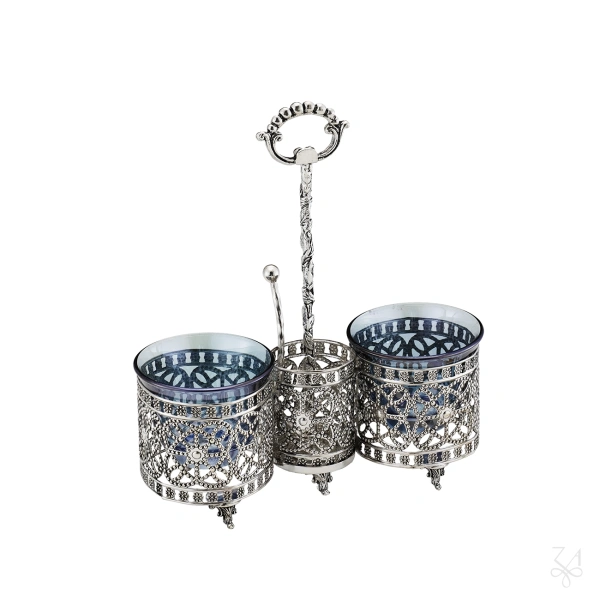 Double Salt Holder with Blue Crystal & Salt Spoon 2