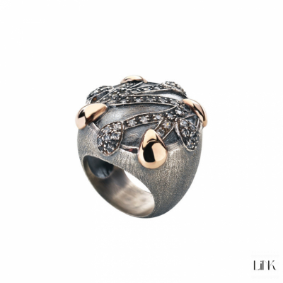 ANILLO REDONDO CON ZIRCONIAS BLANCAS O MÁRRON Y ORO 1