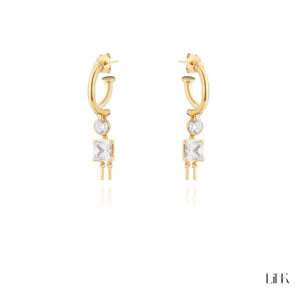 PENDIENTES LINK DORADOS - 2 NIÑOS PIEDRA BLANCA 1