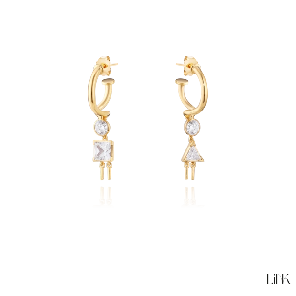PENDIENTES LINK DORADOS - NIÑO+NIÑA PIEDRA BLANCA 2