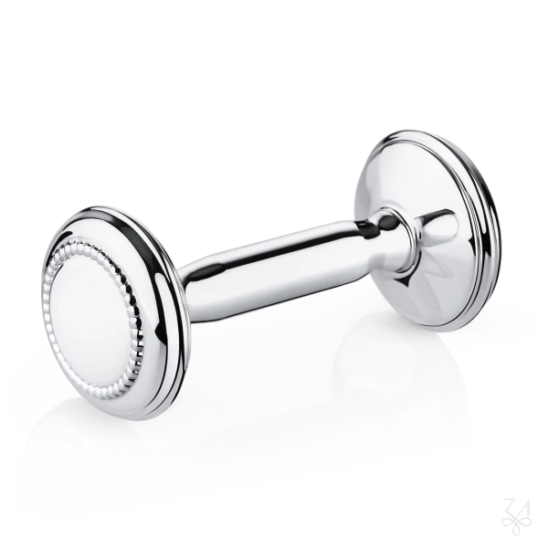 STERLING SILVER BABY RATTLE - DUMBBELL CLASSIC PEARL 2