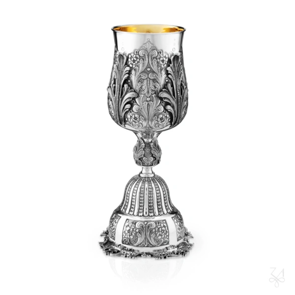 Sterling Silver Religious Cheselled Cup Gold Inside, H. 51cm 1