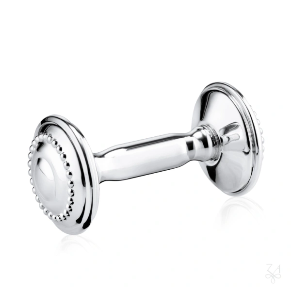 STERLING SILVER BABY RATTLE - DUMBBELL PEARL 1