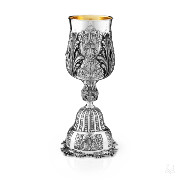 Sterling Silver Religious Cheselled Cup Gold Inside, H. 51cm 2