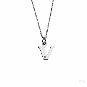 COLLAR EN PLATA C/ PIEDRA - LETRA V 1