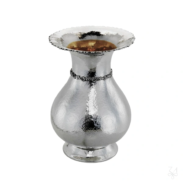 STERLING SILVER VASE W/BASE BEATEN FLOWERS H.27 CM 2