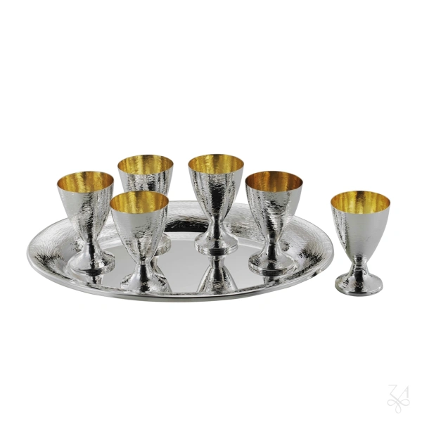 Liquor 8 Cups Set with Tray - Mod. Classic Hammered "Beat-Cut" 5