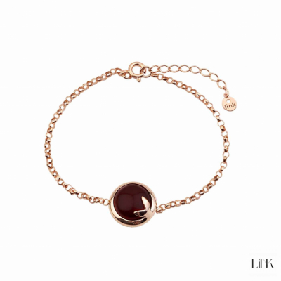 PULSERA EN PLATA DORADA ROSA C/ PIEDRA BORDEAUX 1