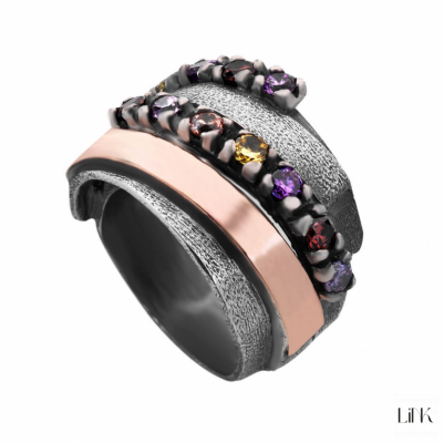ANILLO PLATA 925/ORO9K - 12 CIRCONITAS - ÍRIS 1